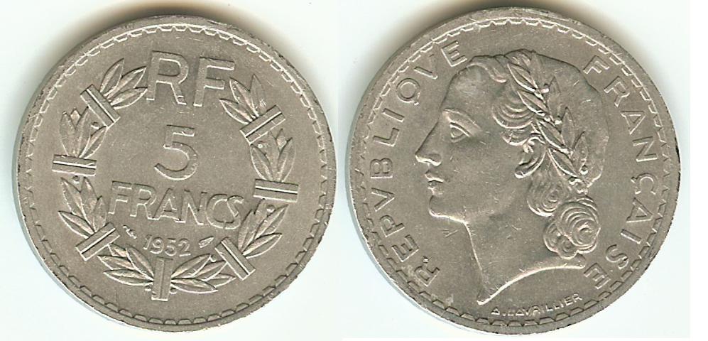5 Francs Lavrillier (Alu.) 1952 gEF/AU